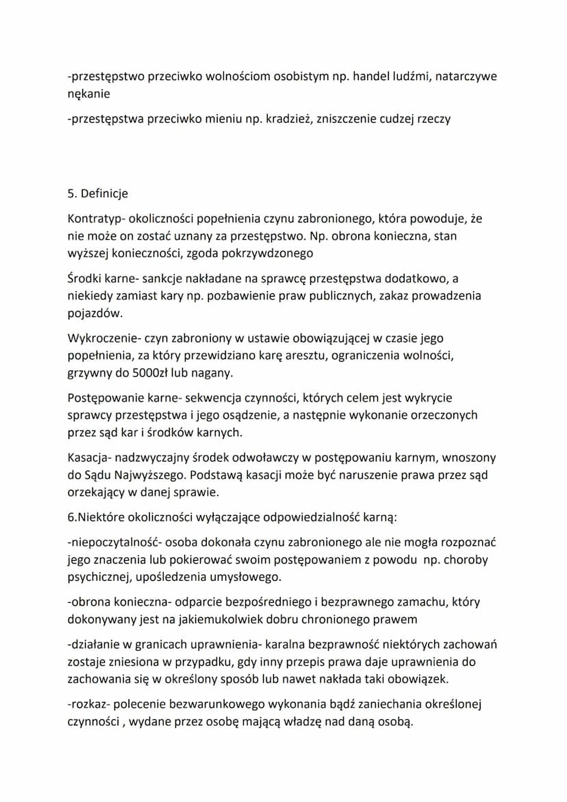 PRAWO KARNE
1.Prawo karne-zbiór norm, które określają zasady stosowania kary przez
państwo oraz ponoszenia przez jednostki odpowiedzialności