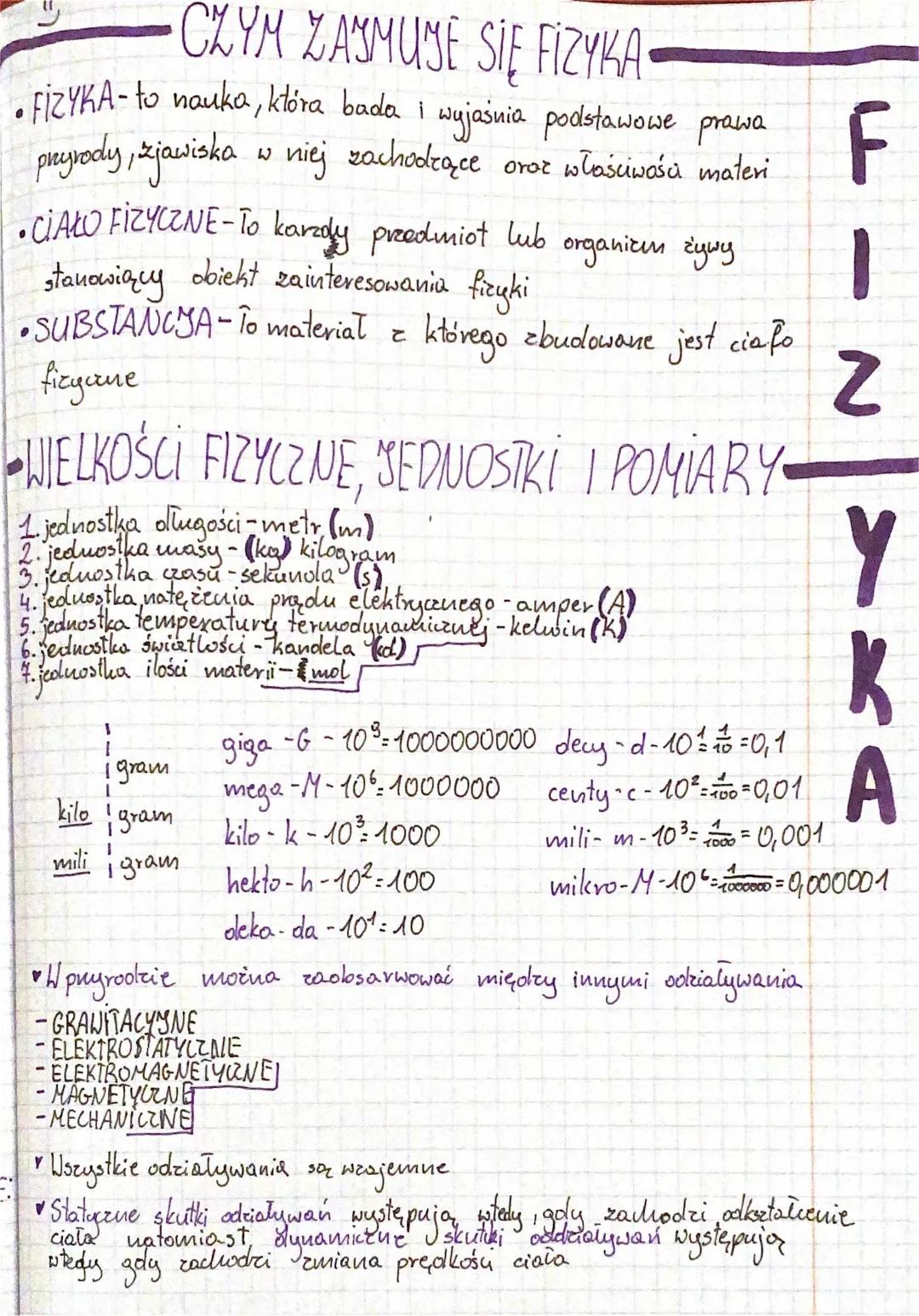 Czym zajmuje się fizyka klasa 7: notatki, przykłady i prezentacja