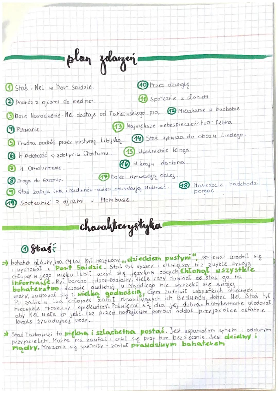W forestyni i w pozзаду

lektura
główni bohaterowie

→Stas Tarkowski

↳ 14 Lat, wesoły, towarzyski, Odziedziczył po ojcu odwagę, zaradhość. 