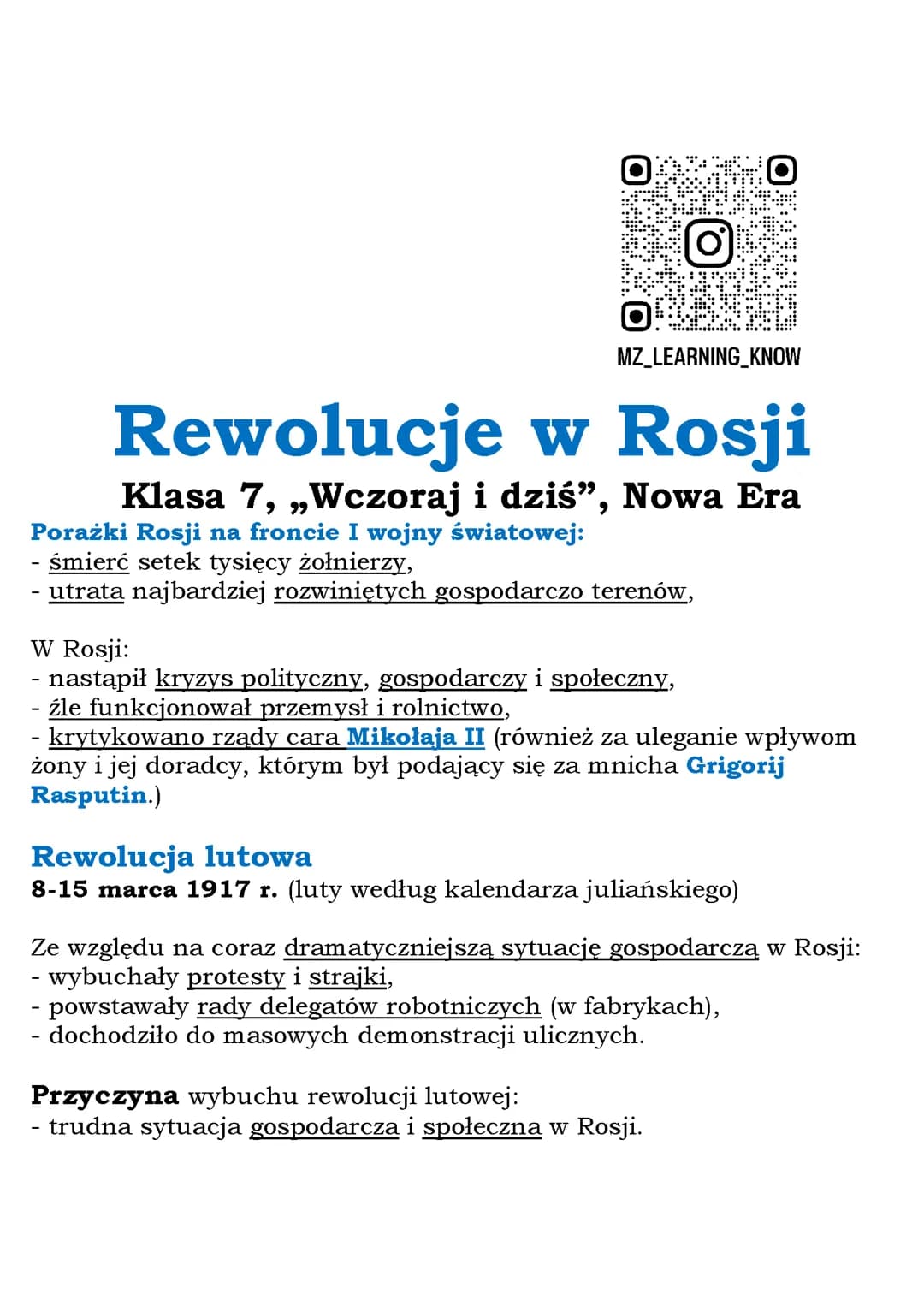 Rewolucje w Rosji Klasa 7, „Wczoraj i dziś”, Nowa Era