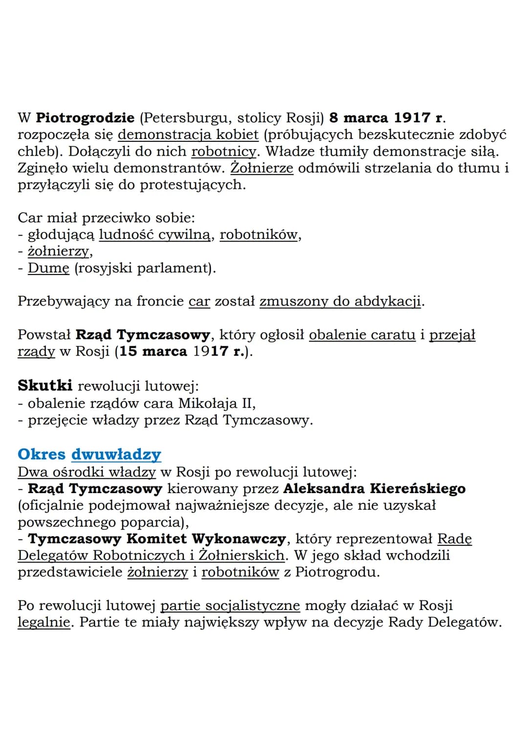 W Piotrogrodzie (Petersburgu, stolicy Rosji) 8 marca 1917 r.
rozpoczęła się demonstracja kobiet (próbujących bezskutecznie zdobyć
chleb). Do