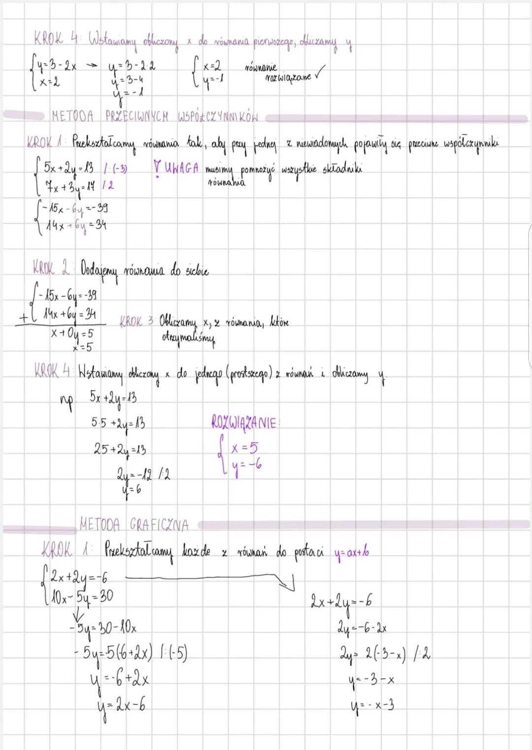 y
to połączenie dwóch równań tzw. koninkcja 2
SPOSOBY NA ROZWIĄZANIE
6a 3 sposoby rozwiązania
układów równan:
równan
METODA
PODSTAWIANIA
~Hy