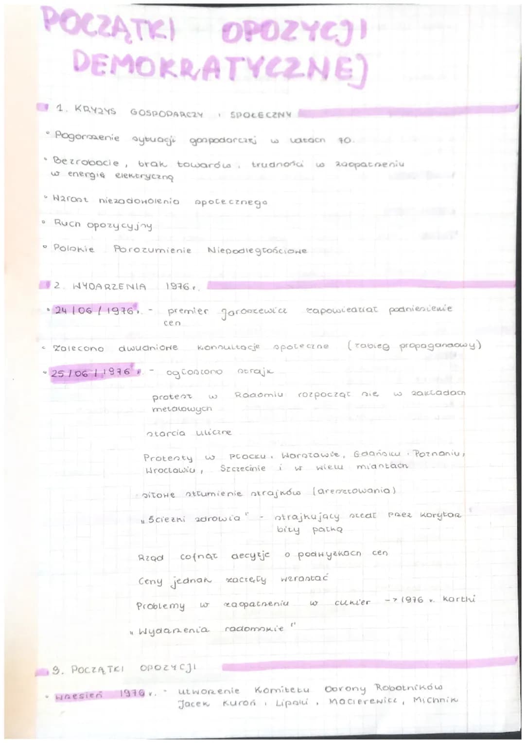 POCZĄTKI OPOZYCJI
DEMOKRATYCZNE)
1. KRYZYS
GOSPODARCZY 1 SPOŁECZNY
Pogorzenie sytuacji gospodarczej vatacn 70.
• Bezrobocie, brak towarów
w 