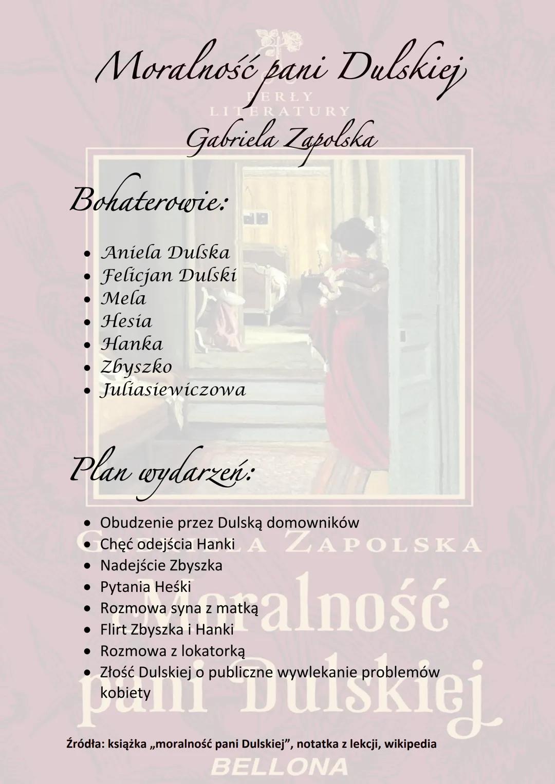 Moralność pani Dulskiej
LITERATURY
Bohaterowie:
Aniela Dulska
Felicjan Dulski
Mela
• Hesia
• Hanka
●
Gabriela Zapolska
Zbyszko
Juliasiewiczo