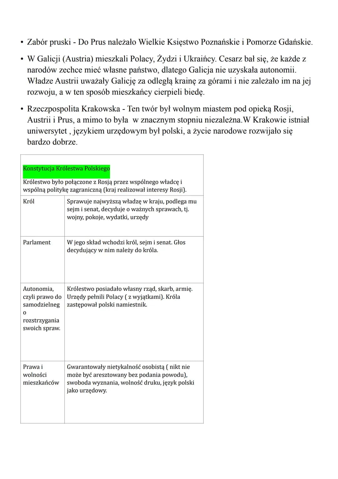 Ziemie polskie po kongresie wiedeńskim
• Po upadku Napoleona (1815) car Aleksander I zabiegał o zaufanie Polaków. Chciał
on przyłączyć Księs