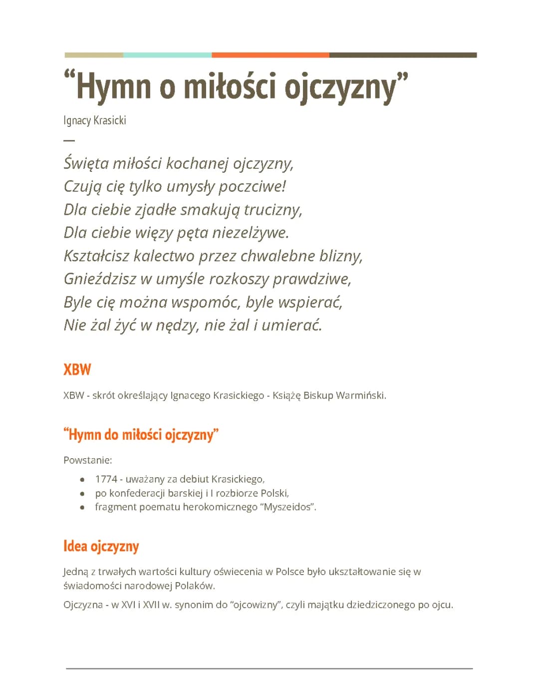 "Hymn do miłości ojczyzny" Ignacy Krasicki