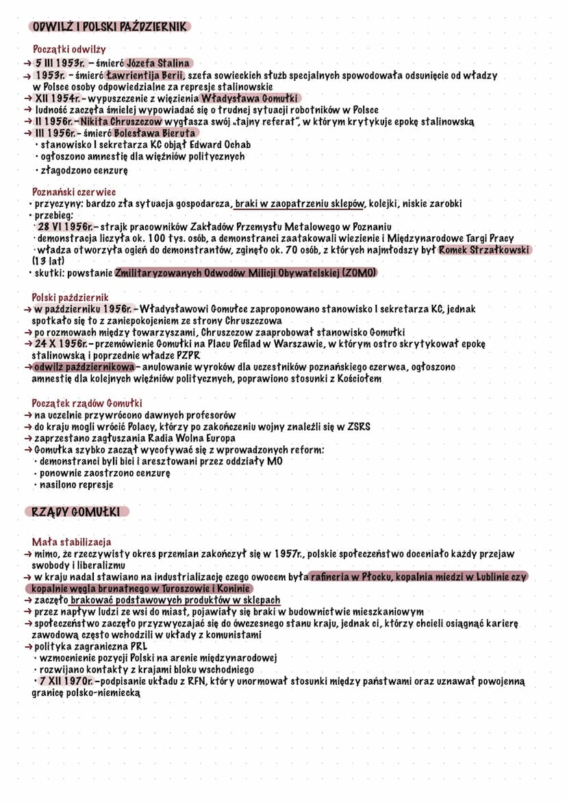 Polska w latach 1945 - 1970
POCZĄTKI RZĄDÓW KOMUNISTÓW
Nowe granice:
→ granice powojennej Polski ukształtowały się w wyniku postanowień Wiel