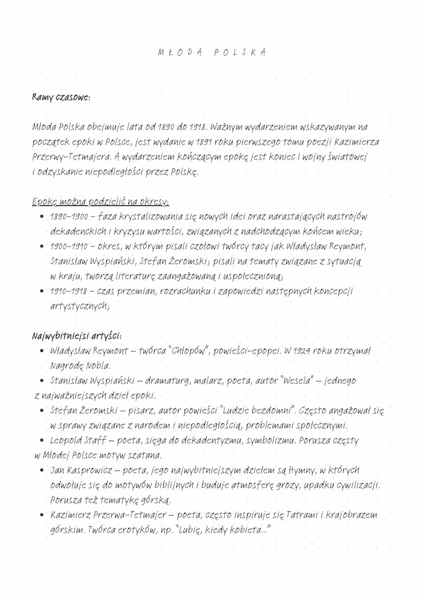 Nazwy:
MŁODA
POLSKA
• Młoda Polska nazwa została zaczerpnięta z artykułów Artura Górskiego, w którym
ukazywano idee młodego pokolenia. W inn