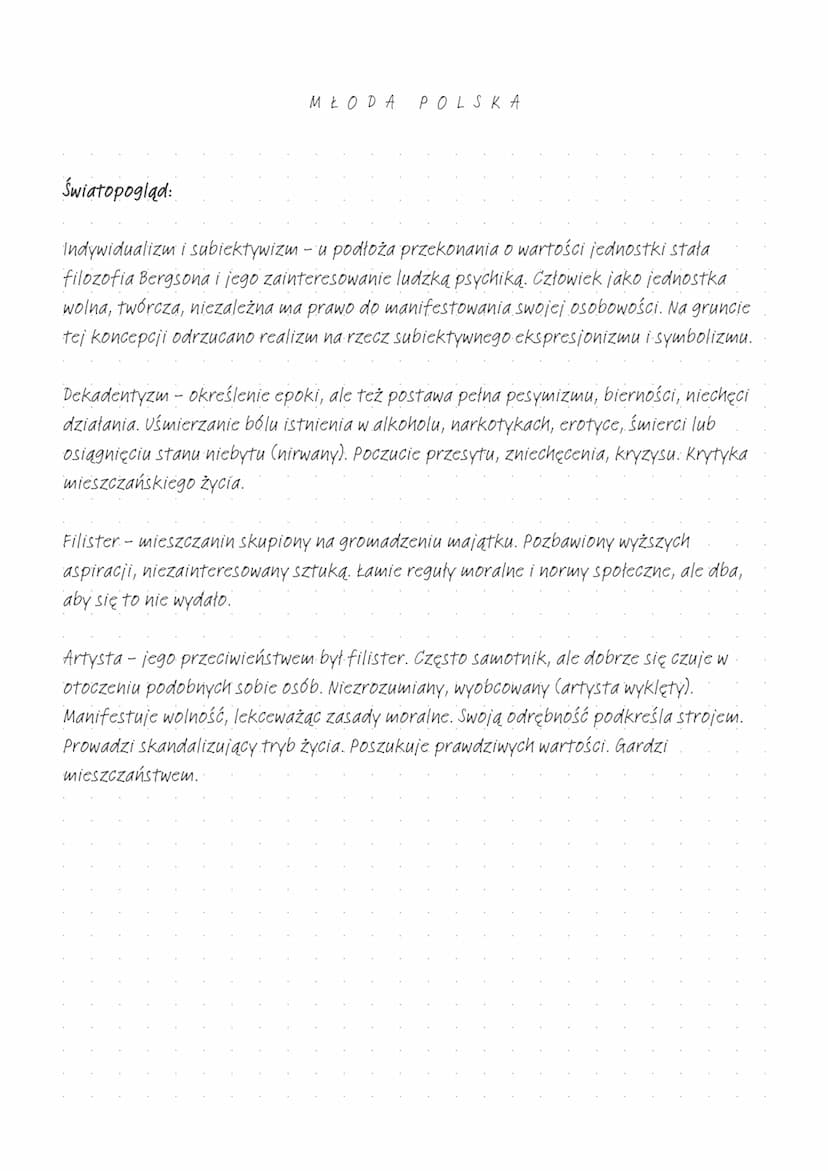 Nazwy:
MŁODA
POLSKA
• Młoda Polska nazwa została zaczerpnięta z artykułów Artura Górskiego, w którym
ukazywano idee młodego pokolenia. W inn