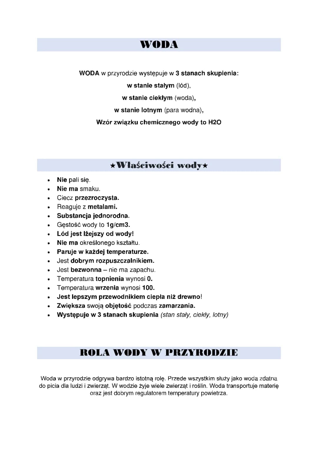 Woda - właściwości i jej rola w przyrodzie