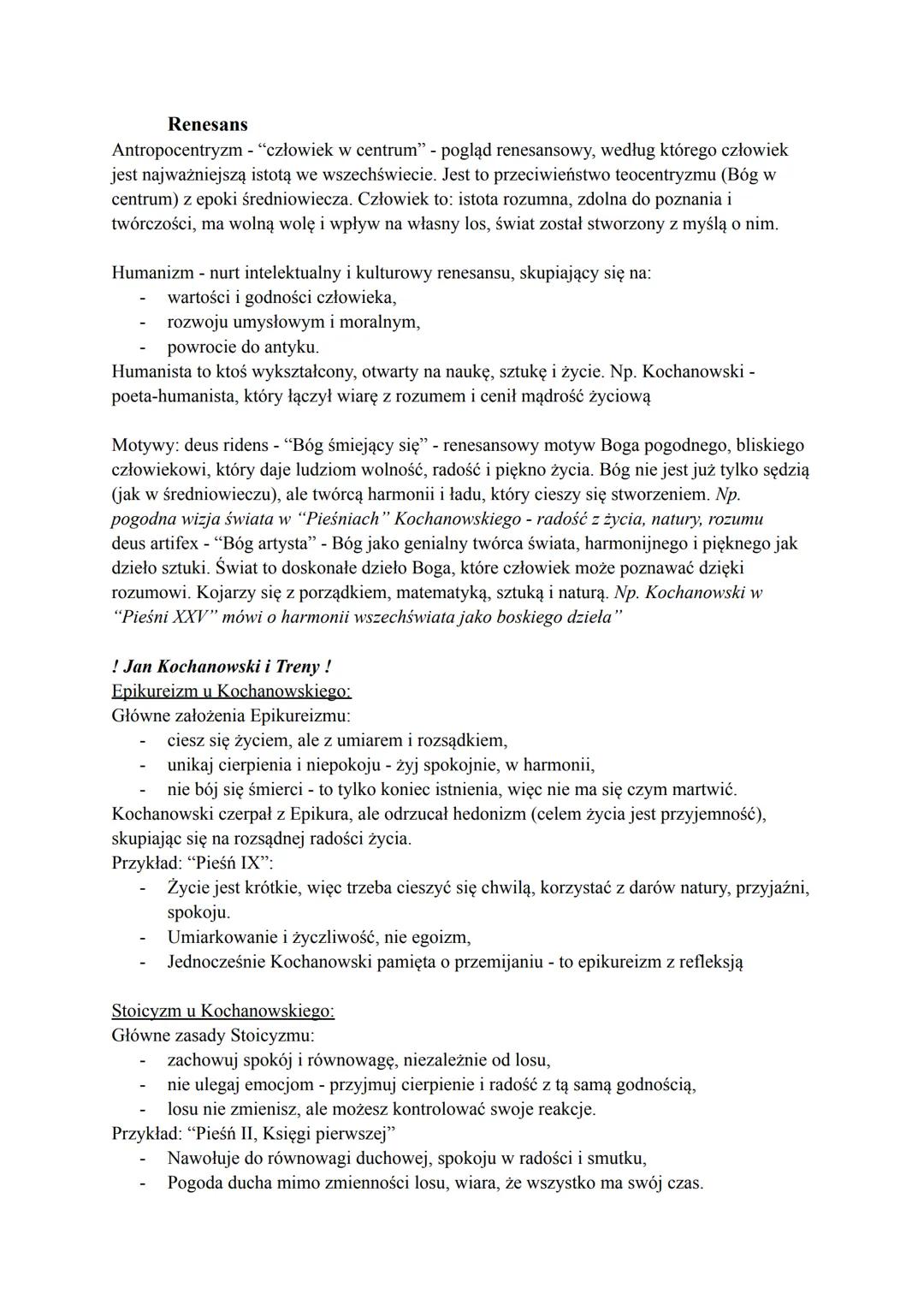 Renesans
Antropocentryzm - "człowiek w centrum" - pogląd renesansowy, według którego człowiek
jest najważniejszą istotą we wszechświecie. Je