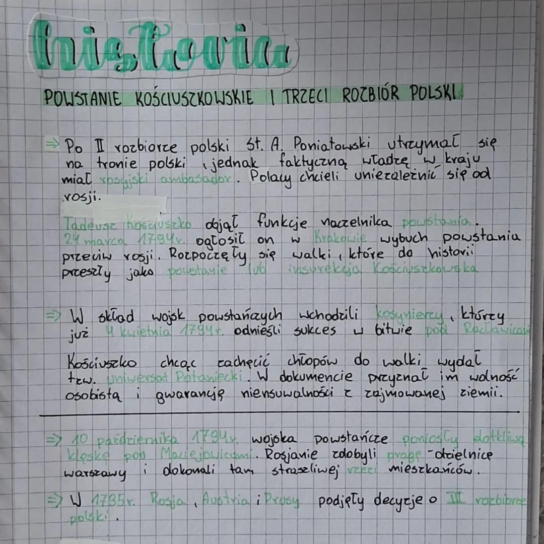 # histovica

POWSTANIE KOŚCIUSZKOWSKIE I TRZECI ROZBIÓR POLSKI

→Po II rozbiorze polski St. A. Poniatowski utrzymał się
na tronie polski, je