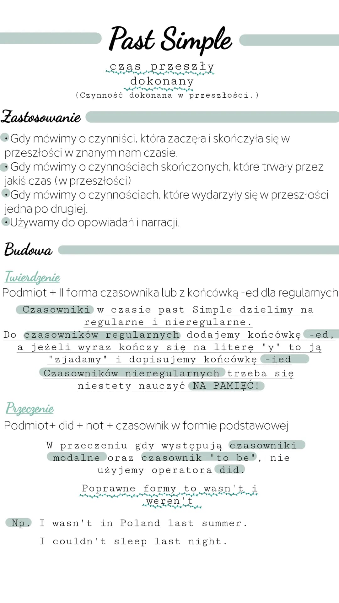 Past Simple
czas przeszły
dokonany
(Czynność dokonana w przeszłości.)
Zastosowanie
Gdy mówimy o czynniści, która zaczęła i skończyła się w
p