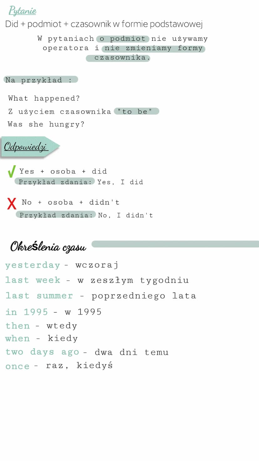 Past Simple
czas przeszły
dokonany
(Czynność dokonana w przeszłości.)
Zastosowanie
Gdy mówimy o czynniści, która zaczęła i skończyła się w
p