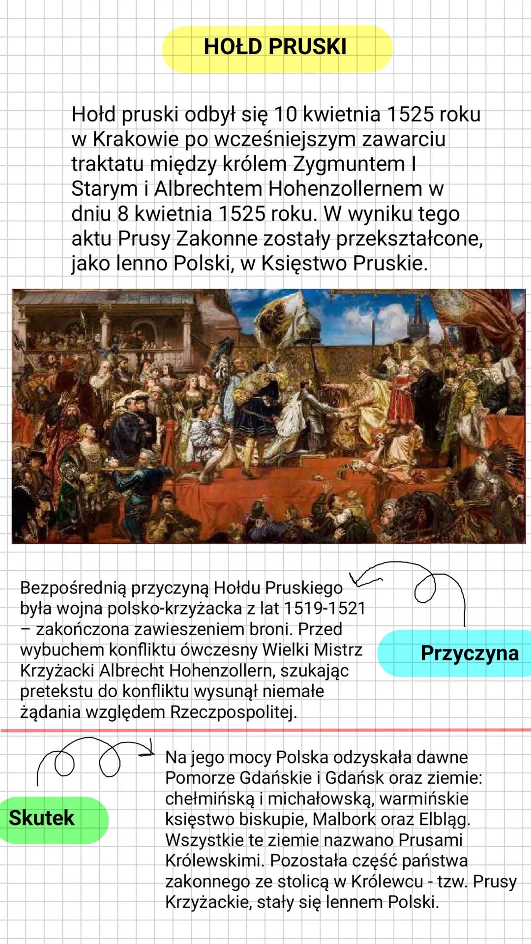 HOLD PRUSKI
Hold pruski odbył się 10 kwietnia 1525 roku
w Krakowie po wcześniejszym zawarciu
traktatu między królem Zygmuntem I
Starym i Alb
