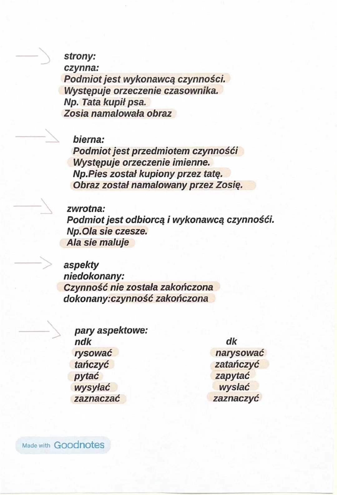 Czasopniki
Nazywa:czynności, procesy, stany
Odpowiada na pytania:co robi?, co się z kimś czymś dzieje?
Odmienia się przez:tryby,czasy, rodza