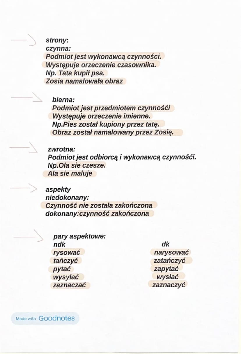Czasopniki
Nazywa:czynności, procesy, stany
Odpowiada na pytania:co robi?, co się z kimś czymś dzieje?
Odmienia się przez:tryby,czasy, rodza