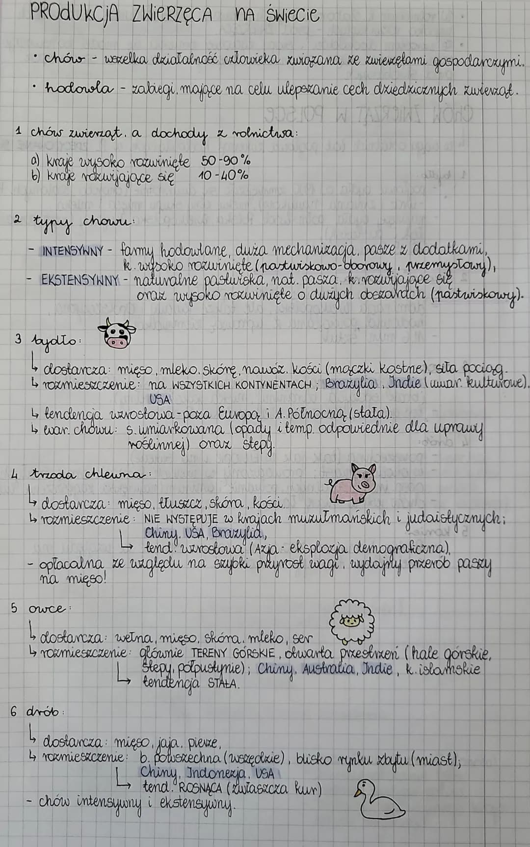 PRODUKCJA ZwierzęCA NA Świecie
chów - wozelka działalność człowieka związana ze zwierzęłami gospodarczymi.
hodowla - zabiegi, mające na celu