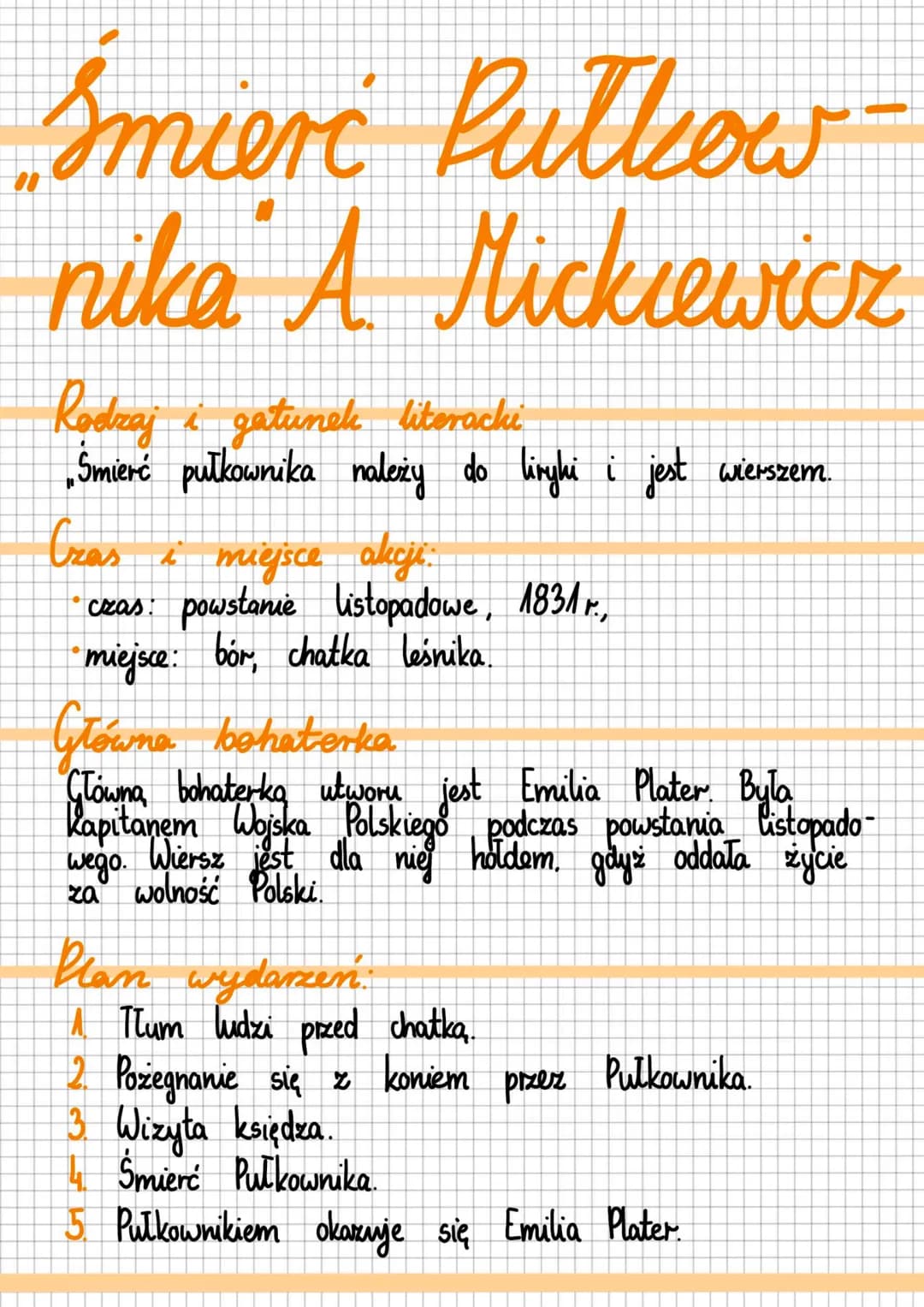 Smieri Putkow
nika A Mickiewicz
Rodzaj i gatunek literacki
„Smierć pułkownika należy do liryki i jest wierszem.
Czas i miejsce akcji.
czas: 
