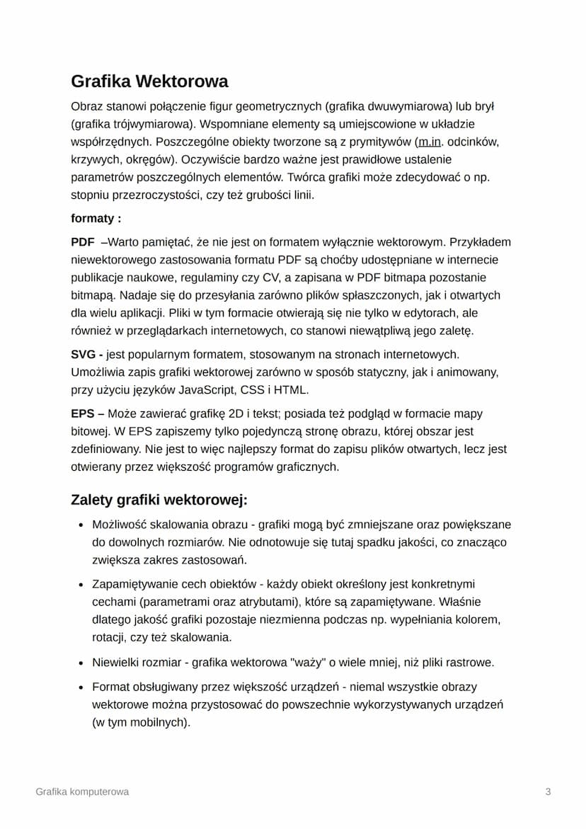 Grafika komputerowa
Kompresja stratna - nieodwracalna metoda zmniejszenia objętości danych poprzez
usunięcie przez koder-dekoder mniej istot