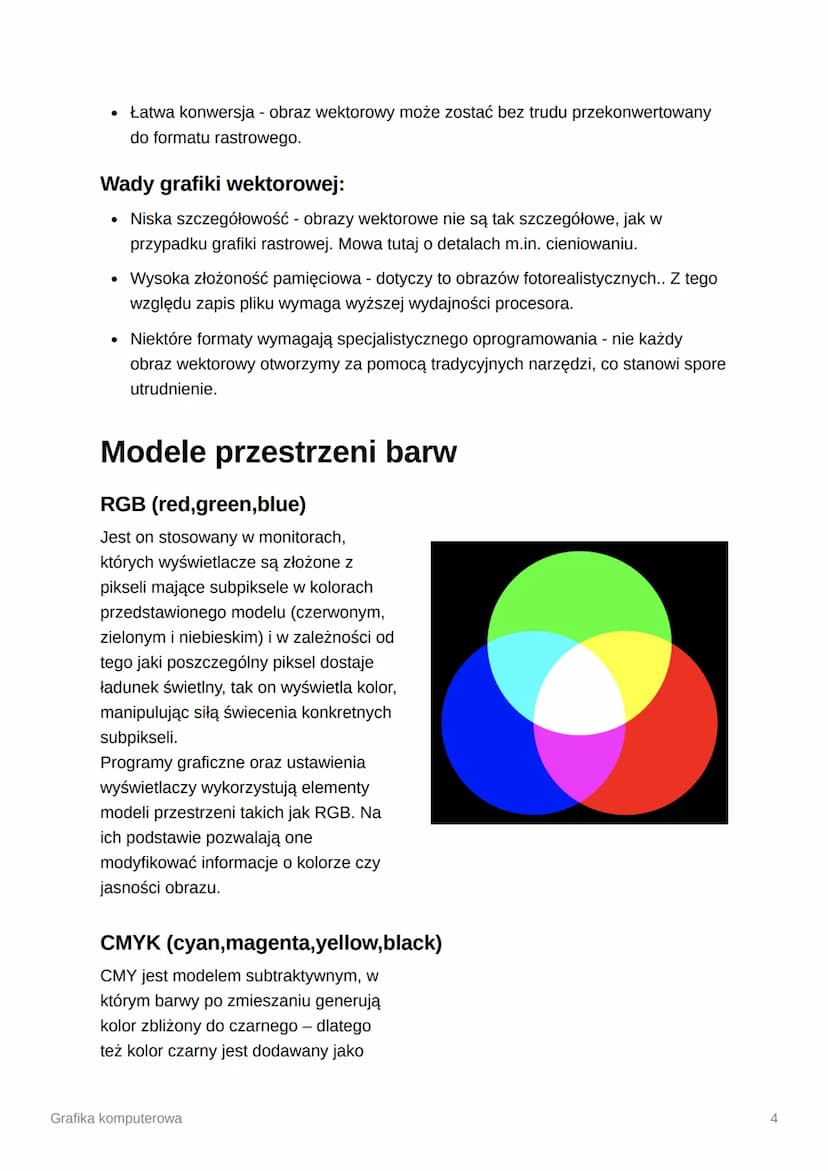Grafika komputerowa
Kompresja stratna - nieodwracalna metoda zmniejszenia objętości danych poprzez
usunięcie przez koder-dekoder mniej istot