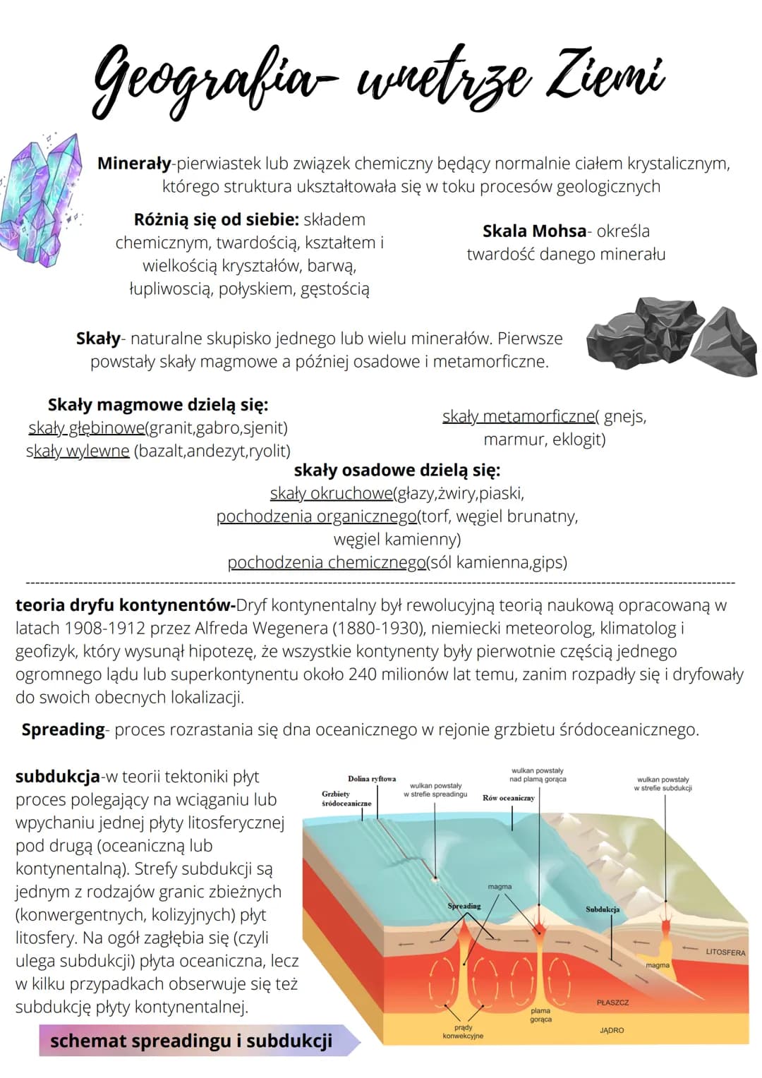 Geografia wnetrze Ziemi
Minerały-pierwiastek lub związek chemiczny będący normalnie ciałem krystalicznym,
którego struktura ukształtowała si