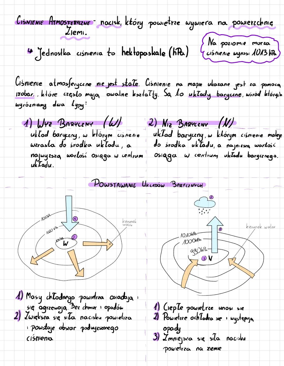 CIŚNIENIE ATMOSFERYCZINE - nacisk, który powietrze wywiera na powierzchnię,
Ziemi.
4Jednostka ciśnienia to hektopaskale (hPa)
1) WYZ BARYCZN