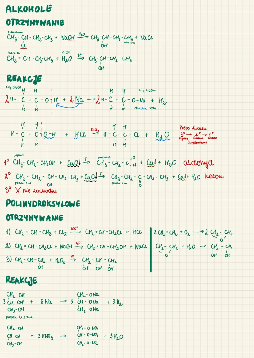 ALKOHOLE
OTRZYMYWANIE
2-chlorobulan
СН3-СН-СН2-СН3 + NaOH
ce
but-2-en
н-он
= CH -CH2-CH3 + H20
CH₂
REAKCJE
H
CH3-CHLOH
2н- с
I
н
н
н - с
I
H