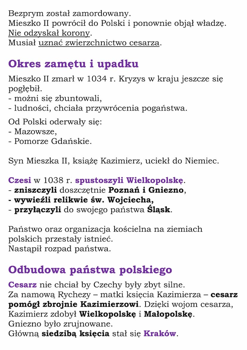 Kryzys i odbudowa
państwa polskiego
Kryzys państwa pierwszych Piastów
Mieszko II - król Polski od 1025 r, młodszy z synów
Bolesława Chrobreg
