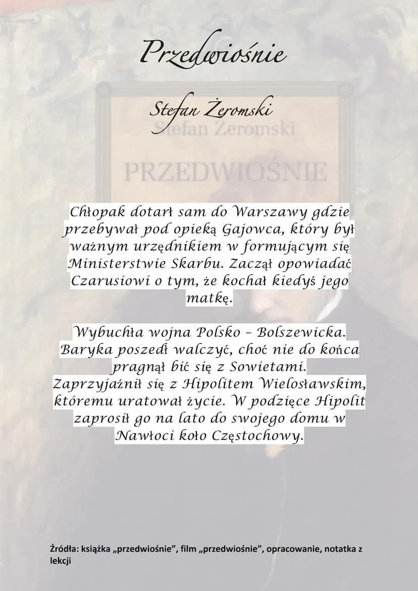Stefan Żeromski
PRZEDWIOŚNIE Przedwiośnie
Stefan Zeromski
efan Žeromski
PRZEDWIOŚNIE
Akcja utworu zaczyna się od 1914 roku do 1917
roku. Mie
