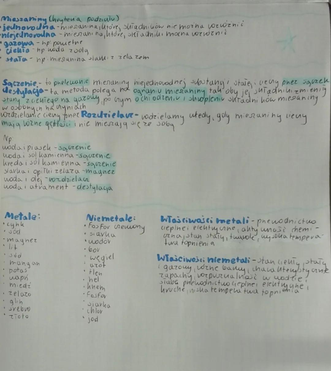 Mieszaniny Chryter a podziału)
-jednovodna-mieszanina, utove, Shiadhiliów nie można yozwźnić
-niejednorodno - mieszanina, htove, ski adniki 
