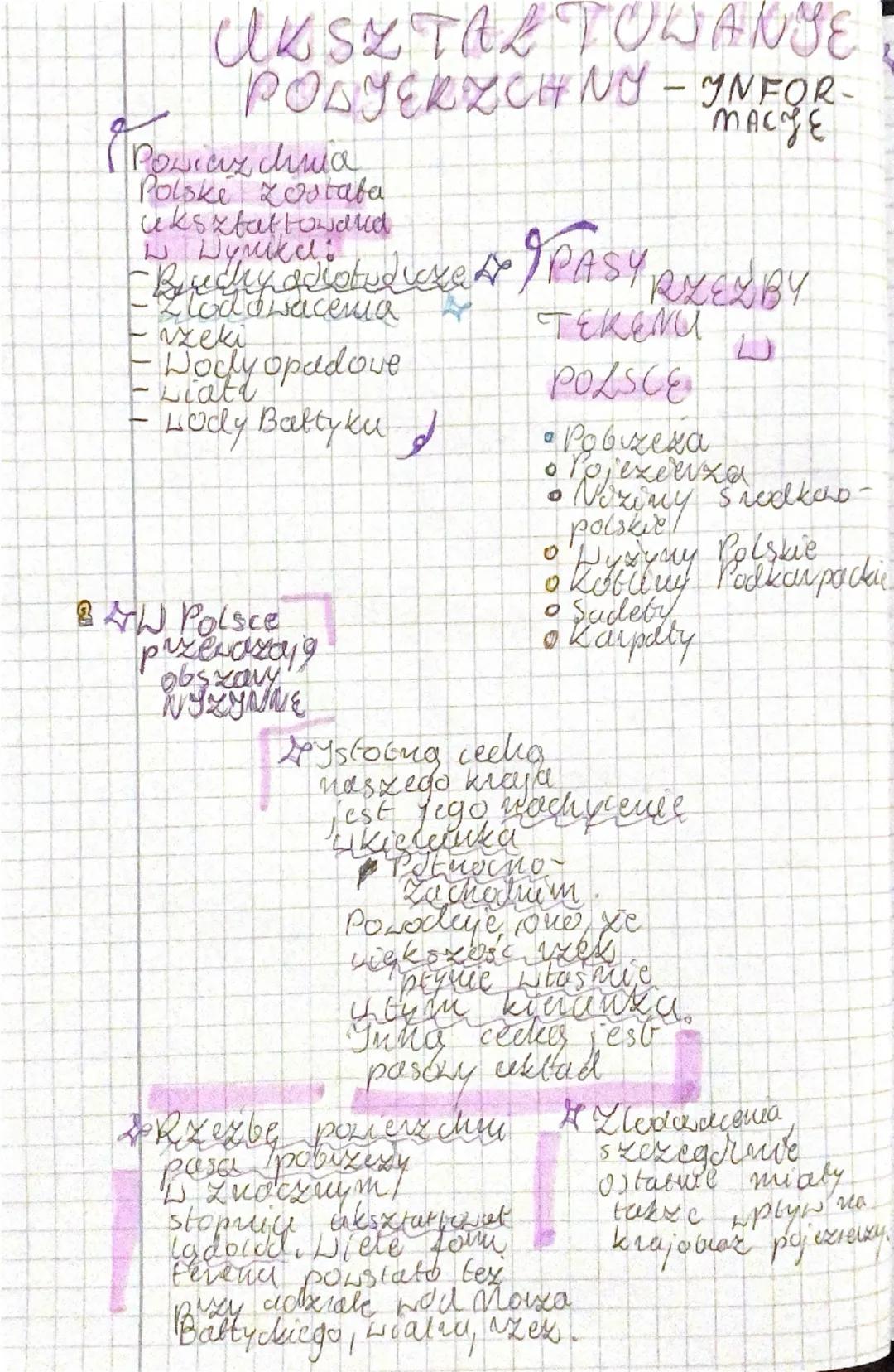 UK SZ TAL VOWANGE
PODY ERZCHNY - INFOR-
Powierzchnia
Polske Zostaba
ukształtoward
MACJE
2. Wyck PASY RXED BY
Zlodowacenia
zeki
Wody opadowe
