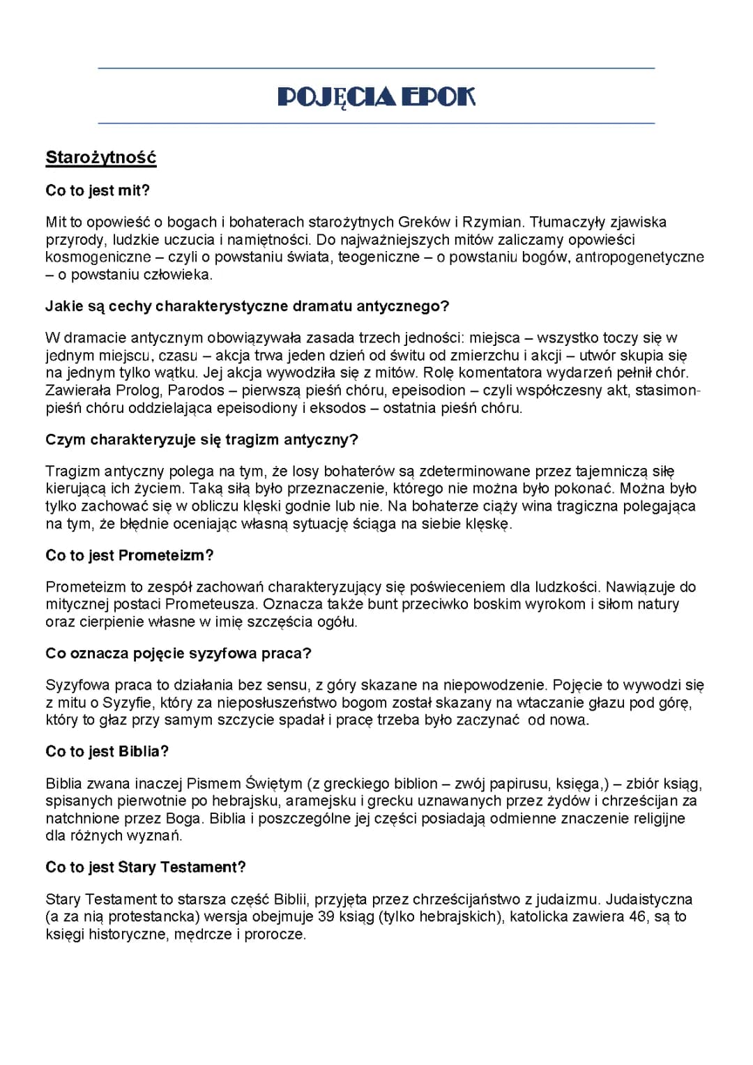 Pojęcia wszystkich epok 