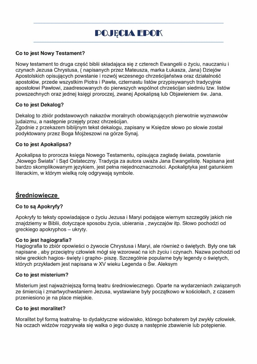 POJĘCIA EPOK
Starożytność
Co to jest mit?
Mit to opowieść o bogach i bohaterach starożytnych Greków i Rzymian. Tłumaczyły zjawiska
przyrody,