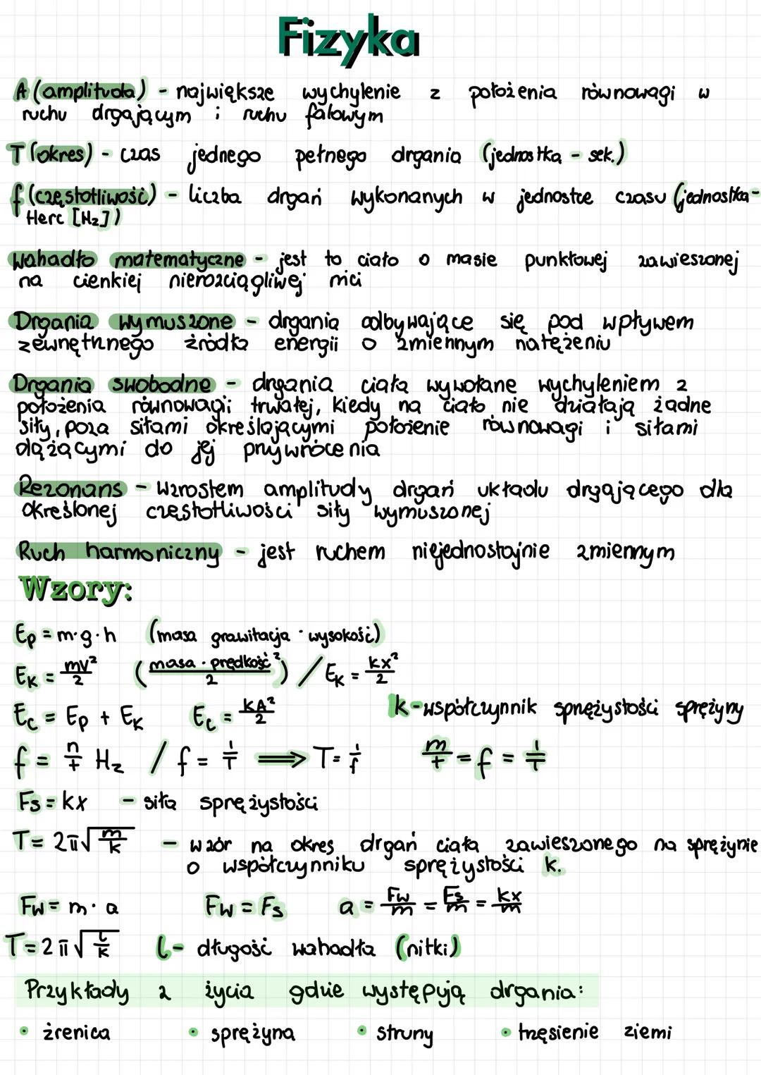 # Fizyka

A (amplituda) - największe wychyk
jacy wychylenie z położenia równowagi w
ruchu drgającym ; ruchu falowym

T(okres) - czas jednego