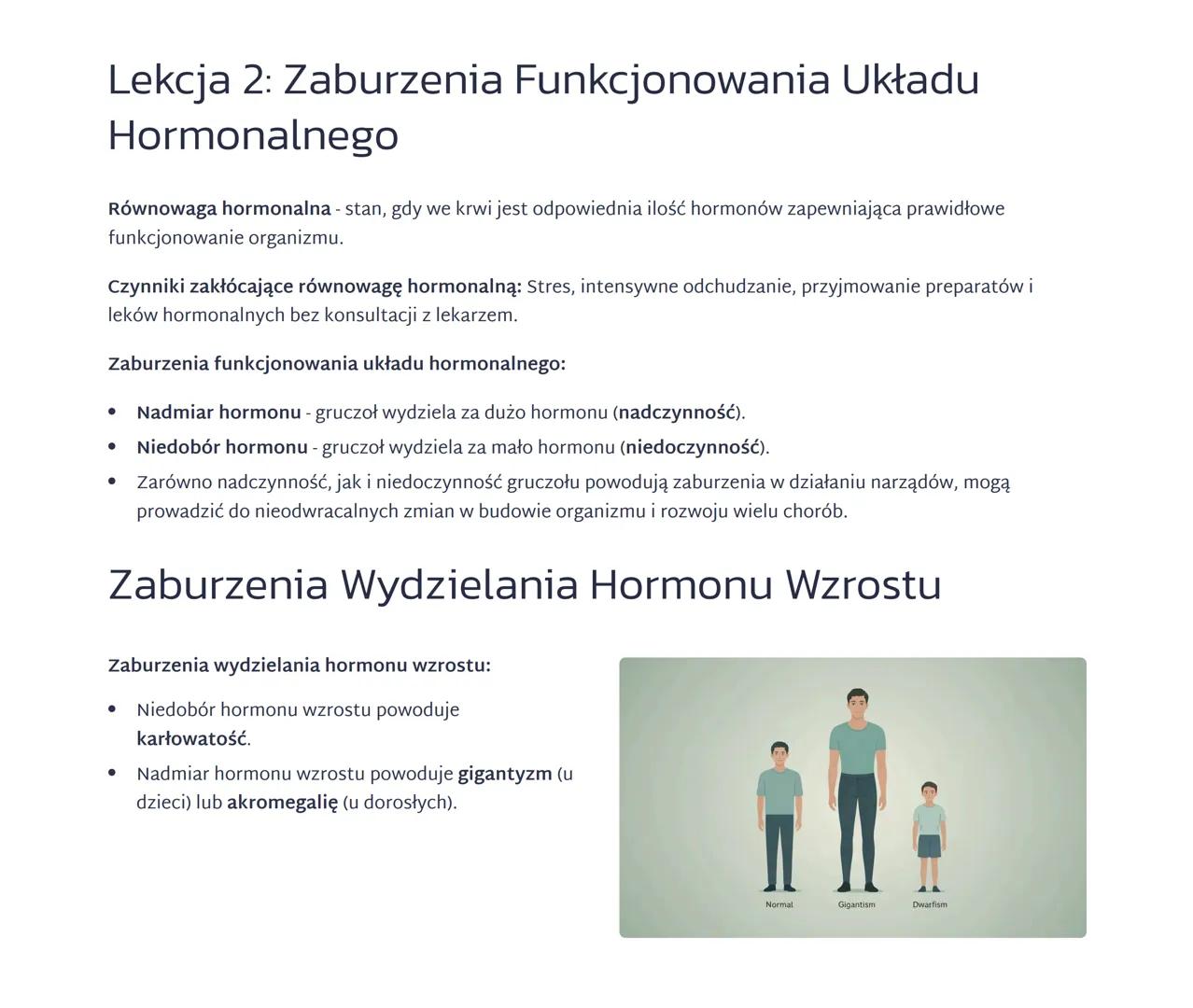 Lekcja 2: Zaburzenia Funkcjonowania Układu
Hormonalnego
Równowaga hormonalna - stan, gdy we krwi jest odpowiednia ilość hormonów zapewniając