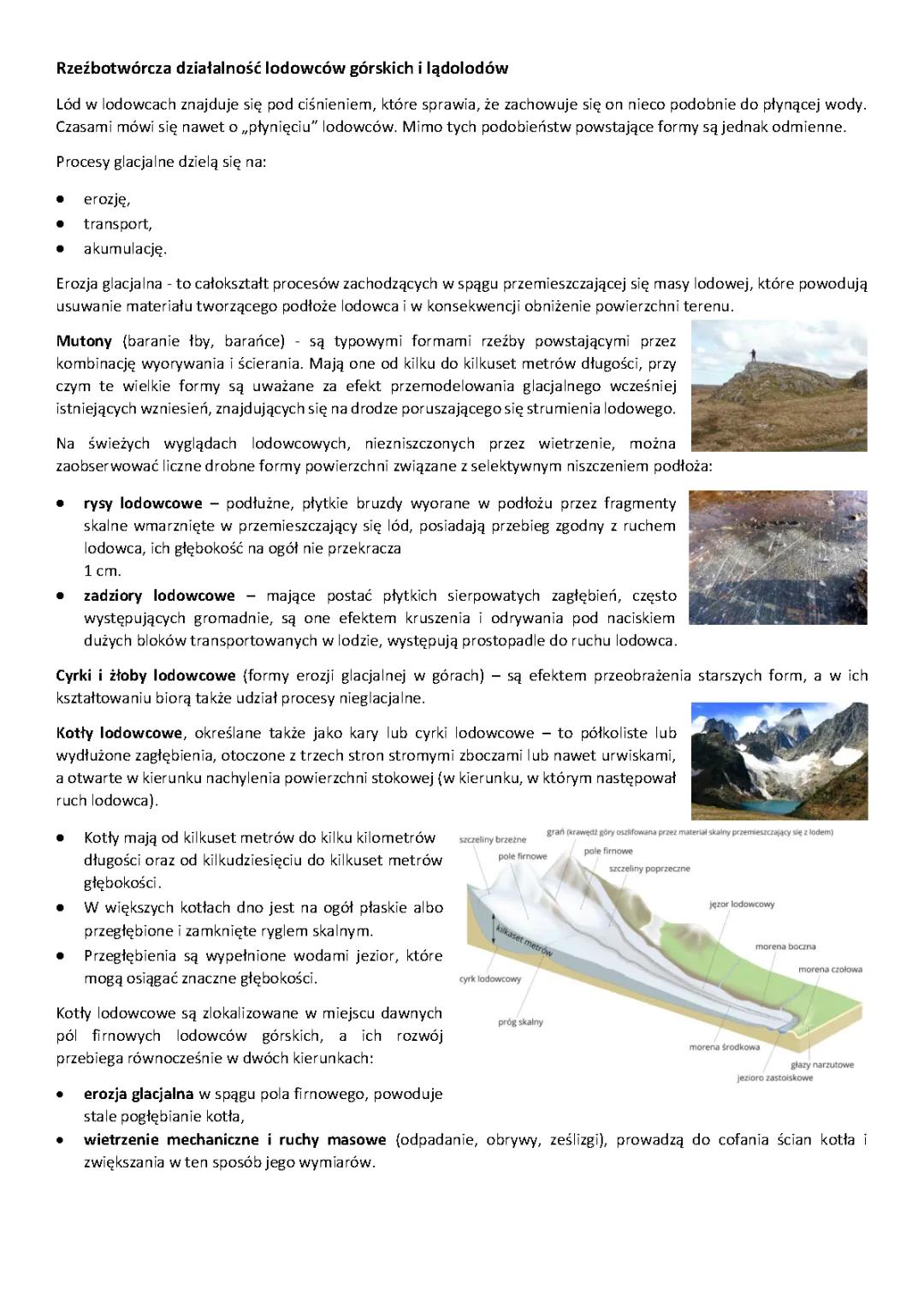 Rzeźbotwórcza działalność lodowców górskich i lądolodów