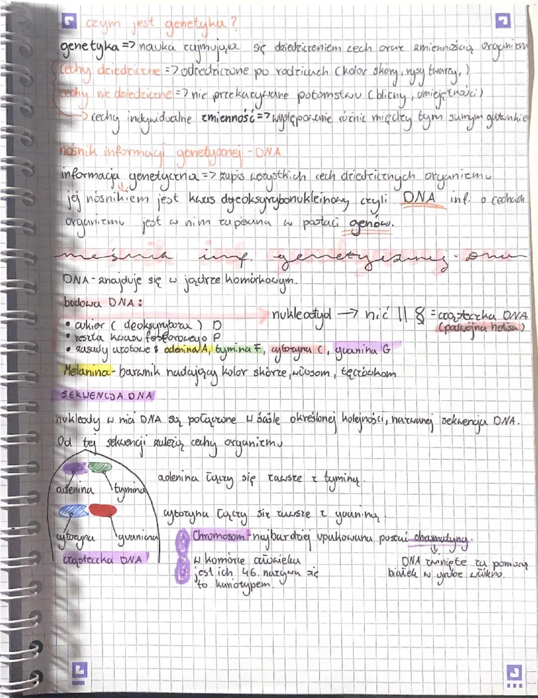czym jest genetuka?
genetyka => nauka zajmuje się dziedziczeniem cech oraz zmiennością organizm
Cechy dziedziczne => odziedziczone po rodzic