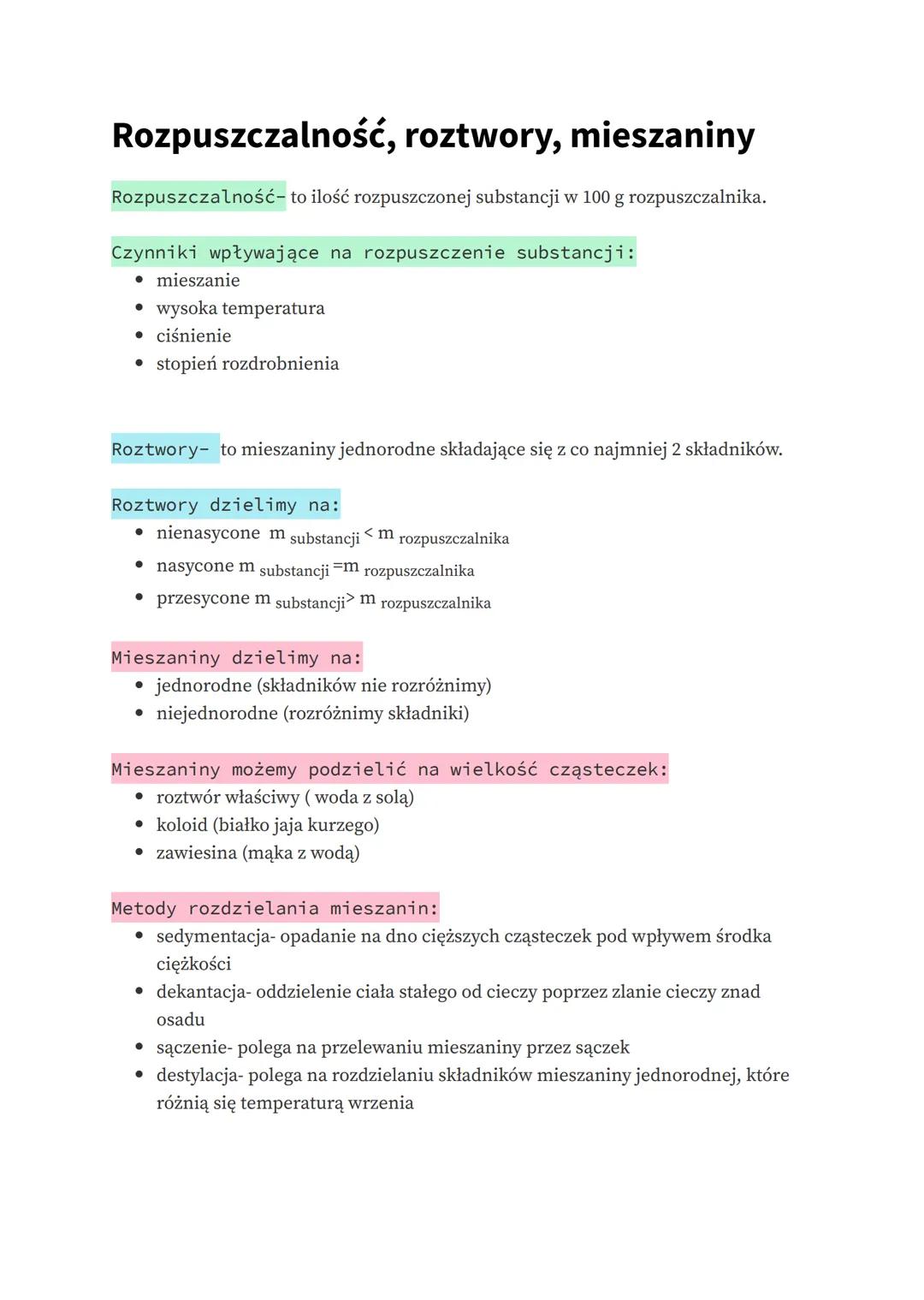 # Rozpuszczalność, roztwory, mieszaniny

Rozpuszczalność- to ilość rozpuszczonej substancji w 100 g rozpuszczalnika.

Czynniki wpływające na