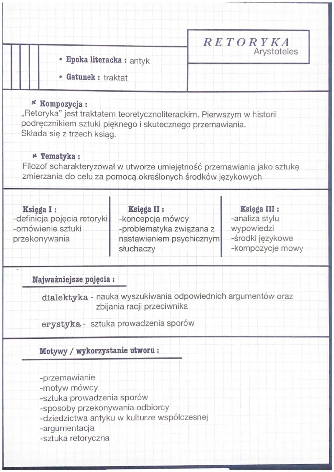 .
POETYKA
Arystoteles
•
Epoka literacka: antyk
• Gatunek: traktat
* Kompozycja:
,,Poetyka" jest traktatem teoretycznoliterackim - pierwszym 