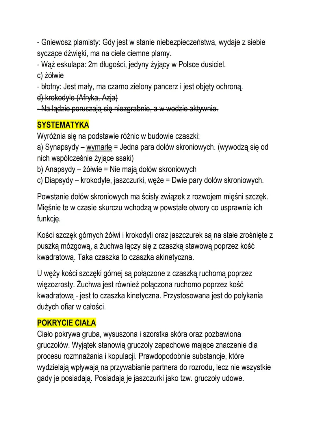 T: Gady - pierwsze owodniowce.
Są to pierwsze zwierzęta przystosowane w pełni do życia w środowisku
lądowym. Niektóre gatunki są wtórnie prz