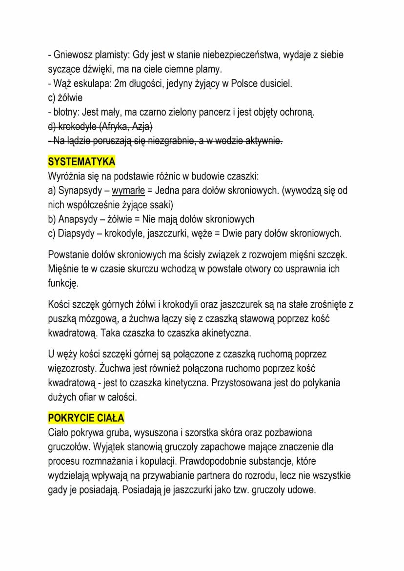 T: Gady - pierwsze owodniowce.
Są to pierwsze zwierzęta przystosowane w pełni do życia w środowisku
lądowym. Niektóre gatunki są wtórnie prz