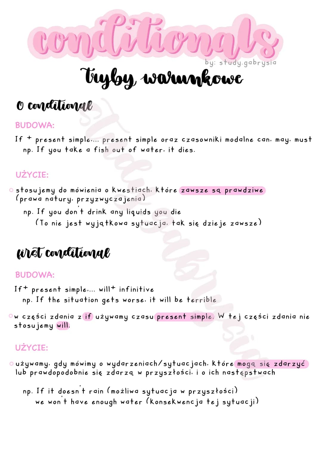 conditionals
tryby warunkowe
0 conditional
Mae
BUDOWA:
If
+ present simple.... present simple oraz czasowniki modalne can, may, must
If you 