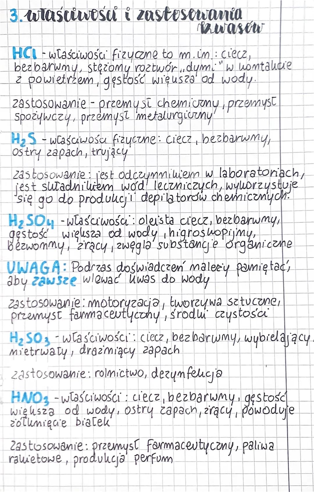 1
chenna
Dawasy
1. wzory i nazwy kwasów
HCI- kwas chlorowodorowy (kwas beztlenowy)
H₂S - uwas siarkowodorowy (kwas beztlenowy)
H₂SO4 - wwas 