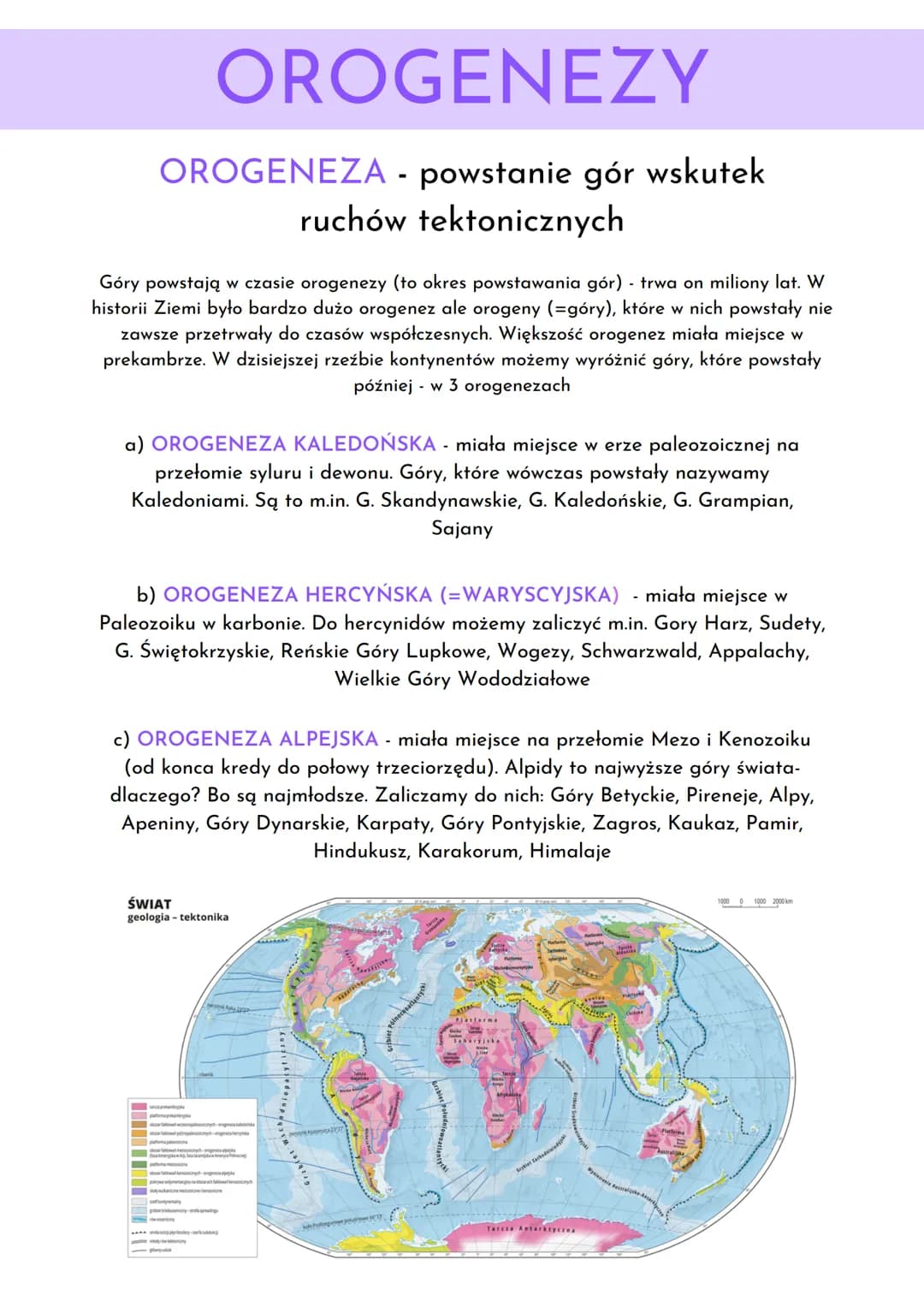 OROGENEZY
OROGENEZA - powstanie gór wskutek
ruchów tektonicznych
Góry powstają w czasie orogenezy (to okres powstawania gór) - trwa on milio