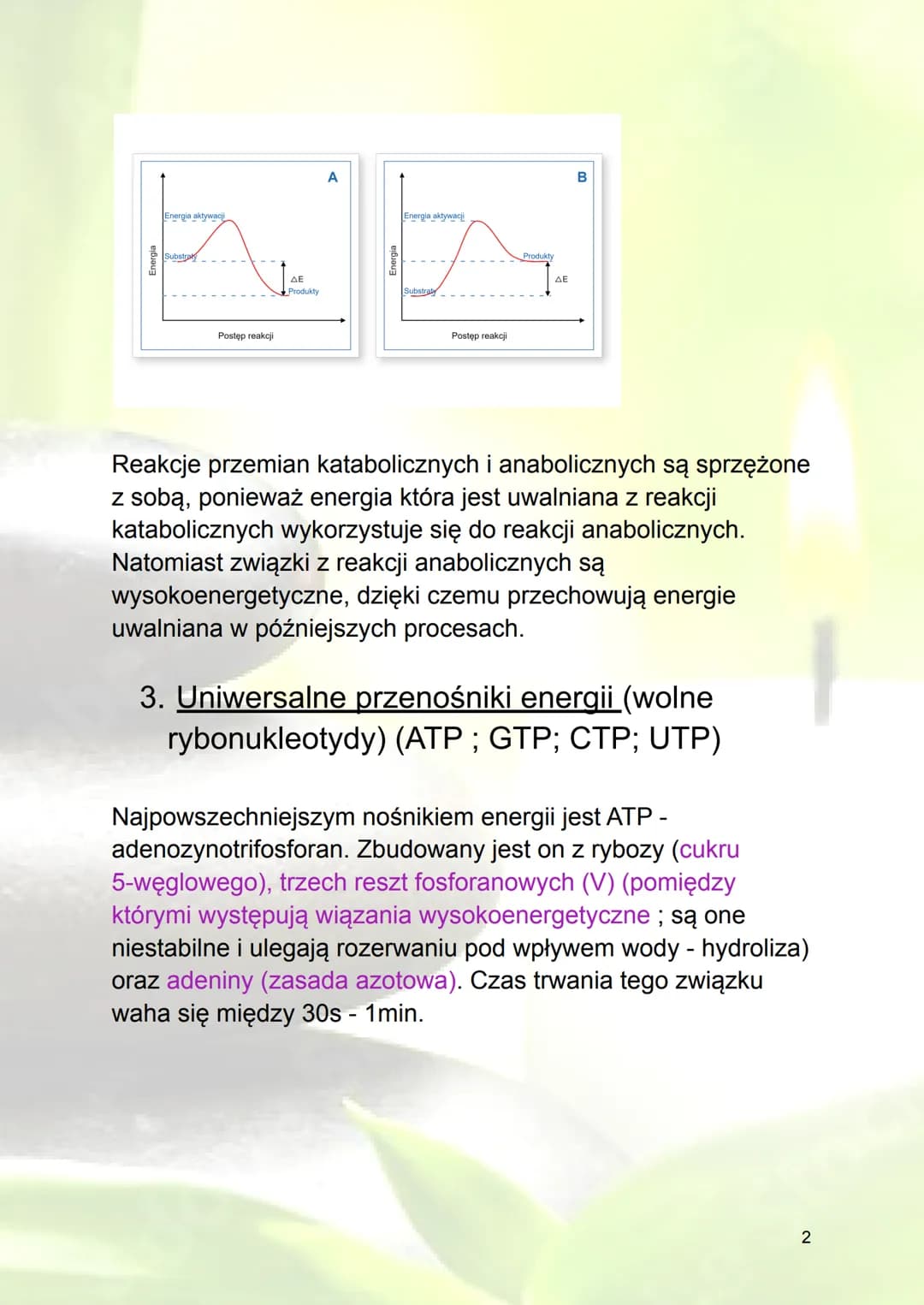 Podstawowe zasady metabolizmu
1. Metabolizm - ogół przemian biochemicznych
zachodzących w organizmie
Energia - zdolność do wykonania pracy (
