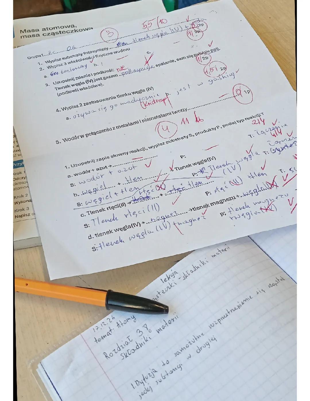 Chemia: Skład powietrza i przemiany chemiczne - Sprawdzian