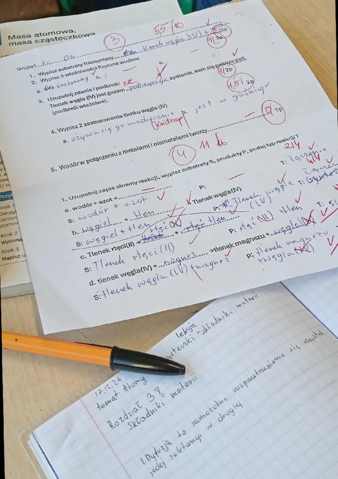 31
a
sted
Sć w
Masa atomowa,
masa cząsteczkowa
Grupal...7.0.6.....
55/10
1. Wypisz substraty fotosyntezy Hench we ghe (U) +12p
2. Wypisz 3 w