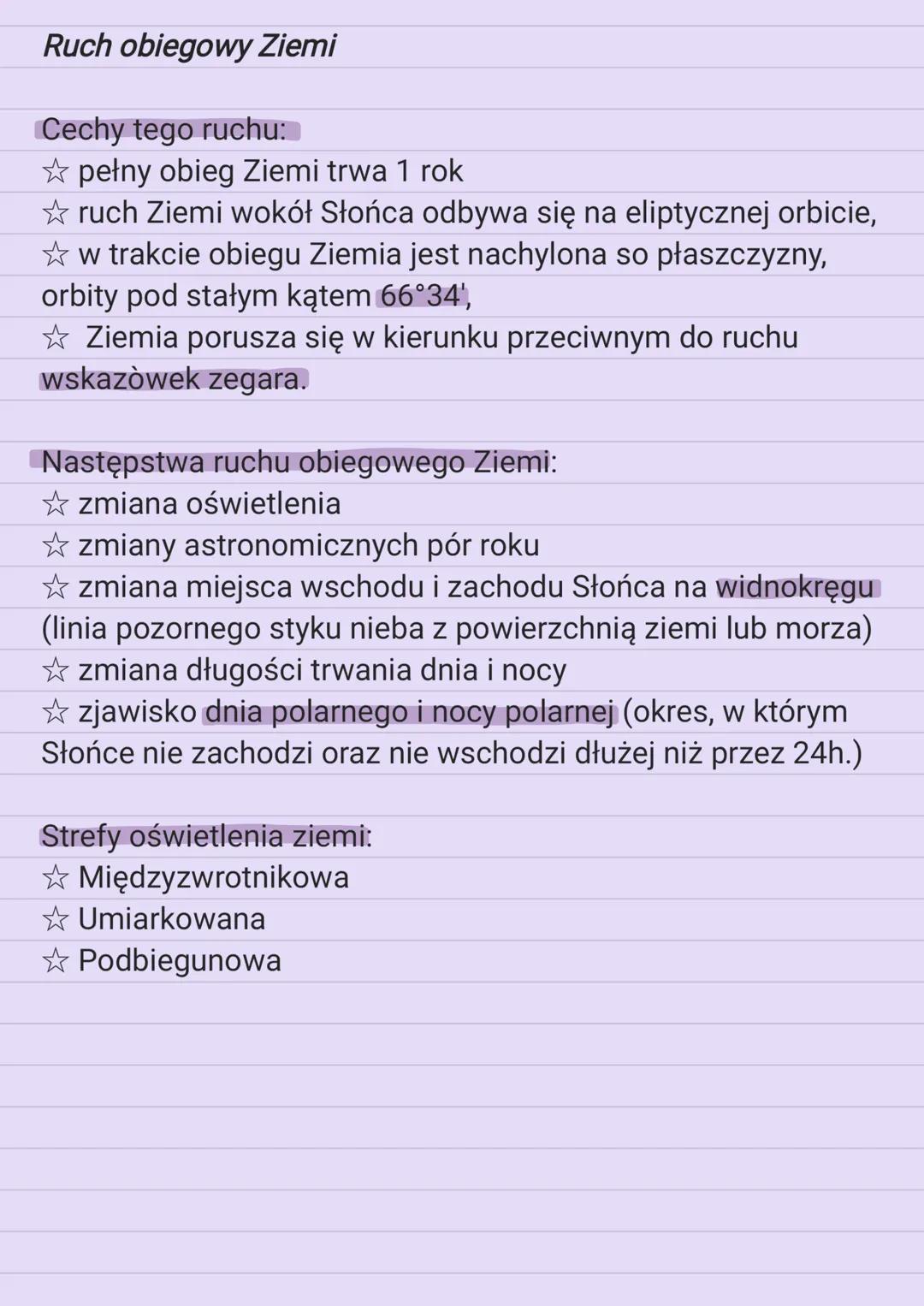 Ruch obiegowy Ziemi
Cechy tego ruchu:
✩ pełny obieg Ziemi trwa 1 rok
✩ruch Ziemi wokół Słońca odbywa się na eliptycznej orbicie,
w trakcie o