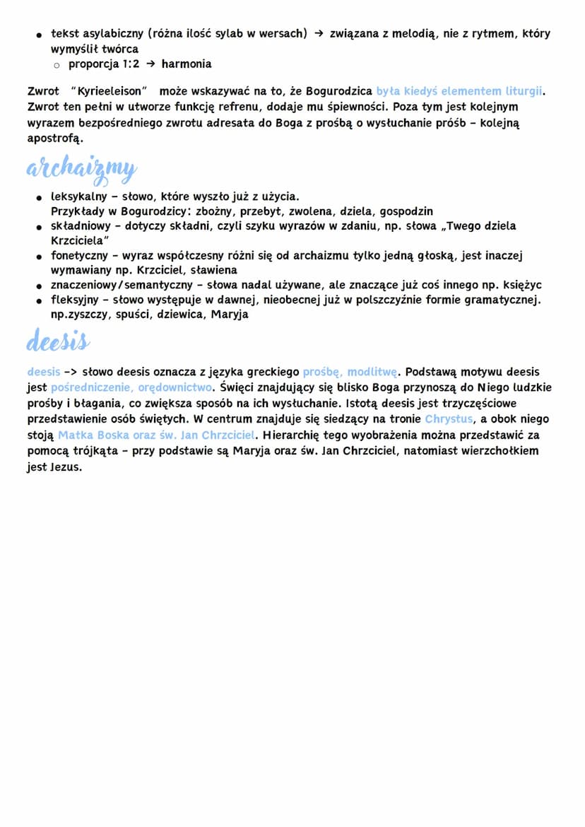 Bogurodzica
• gatunek literacki: liryka
。 rodzaj literacki: pieśń, hymn
⚫ podmiot liryczny: ludzie wierzący
。 adresaci: Maryja, Jezus
•⚫ naj